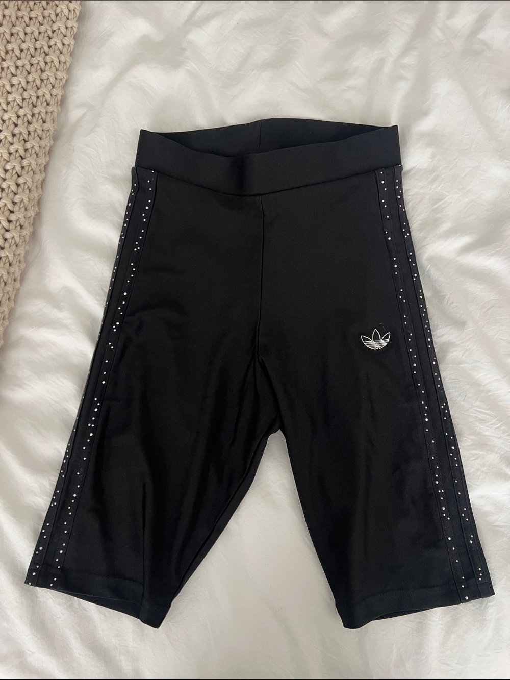 adidas Black Rhinestone-Trim Bike Shorts